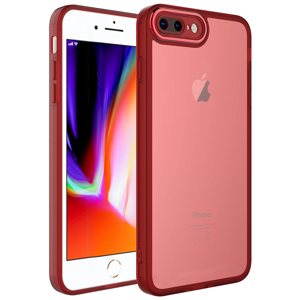 iPhone Uyumlu 8 Plus Kılıf Kamera Korumalı Transparan Zore Post Kapak-Kırmızı
