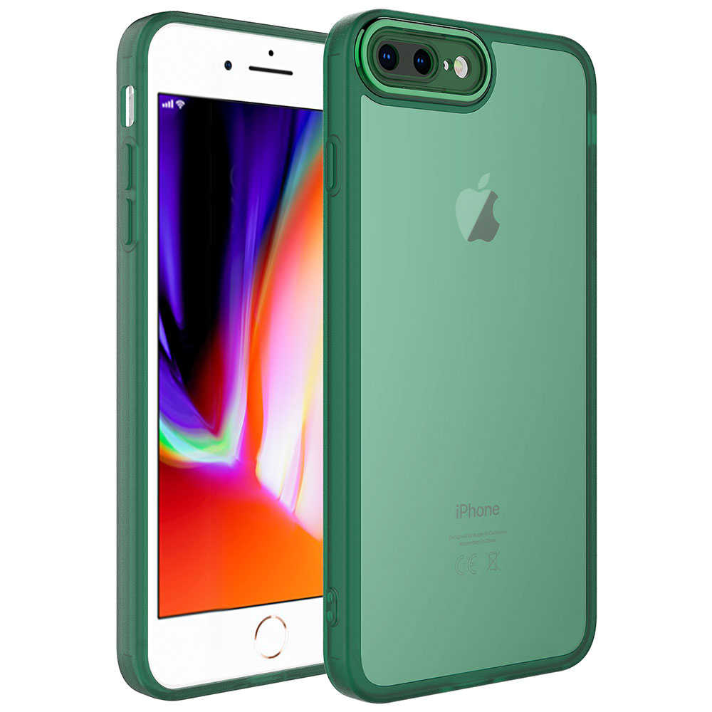 iPhone Uyumlu 8 Plus Kılıf Kamera Korumalı Transparan Zore Post Kapak-Koyu yeşil
