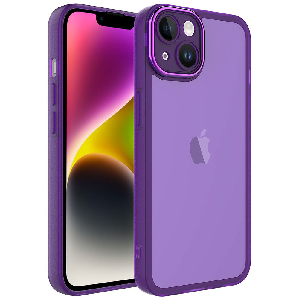 iPhone Uyumlu 13 Kılıf Kamera Korumalı Transparan Zore Post Kapak-Derin mor