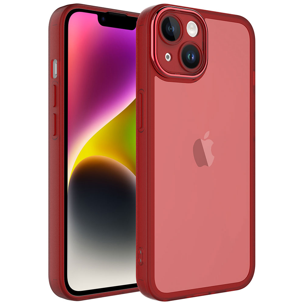iPhone Uyumlu 13 Kılıf Kamera Korumalı Transparan Zore Post Kapak-Kırmızı