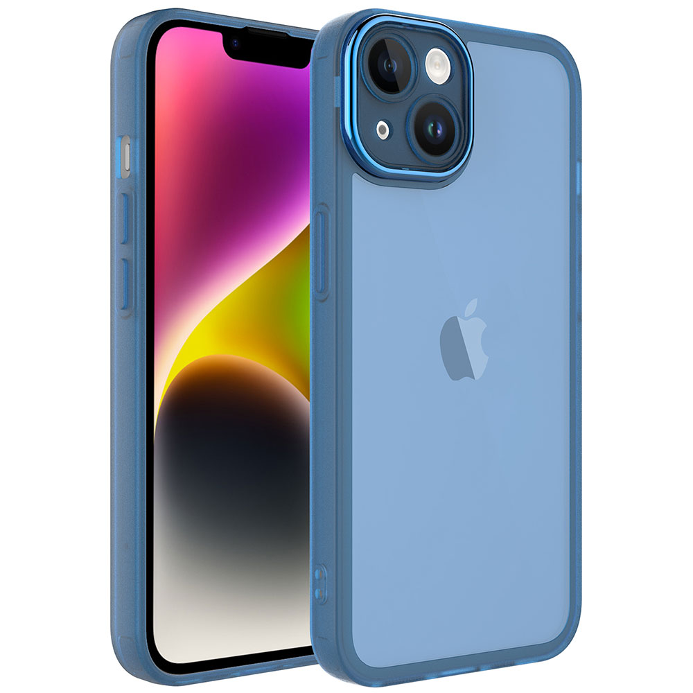 iPhone Uyumlu 14 Plus Kılıf Kamera Korumalı Transparan Zore Post Kapak-Mavi