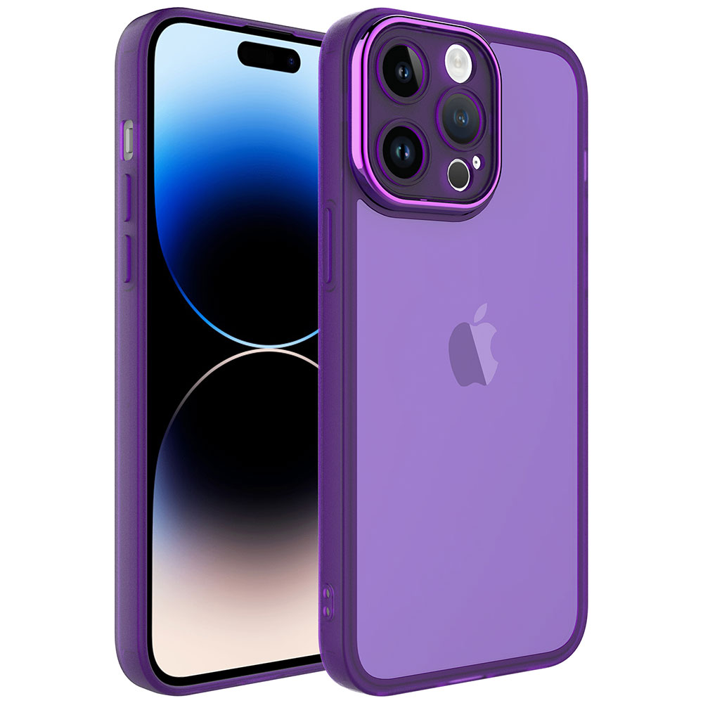 iPhone Uyumlu 14 Pro Max Kılıf Kamera Korumalı Transparan Zore Post Kapak-Derin mor