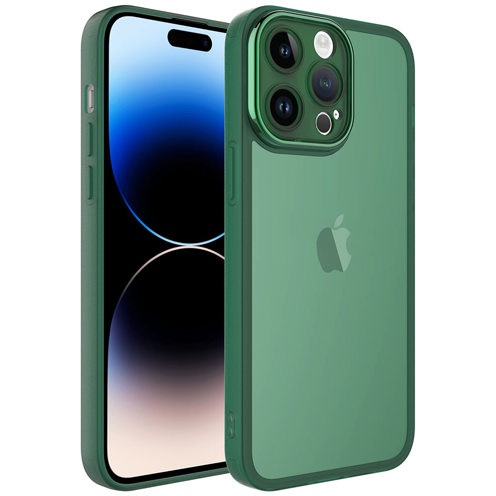 iPhone Uyumlu 14 Pro Max Kılıf Kamera Korumalı Transparan Zore Post Kapak-Koyu yeşil
