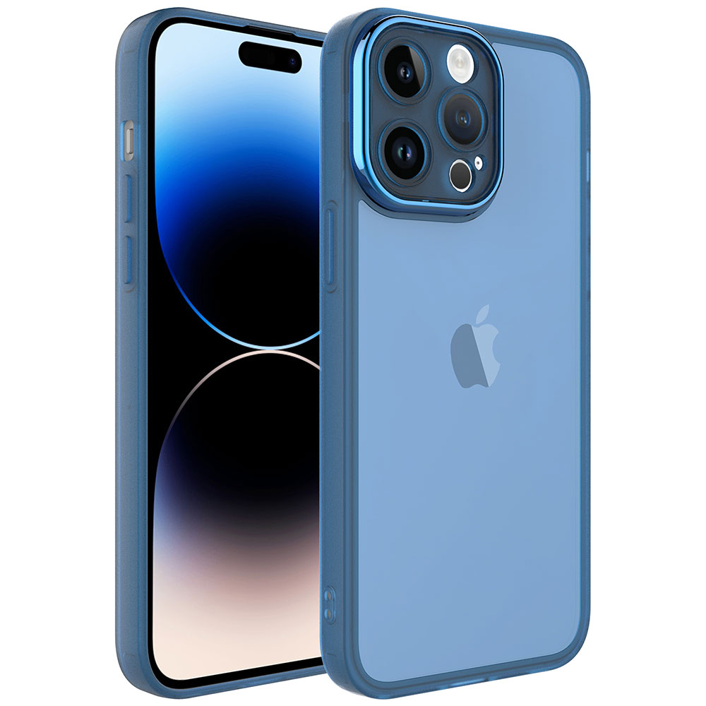 iPhone Uyumlu 14 Pro Max Kılıf Kamera Korumalı Transparan Zore Post Kapak-Mavi