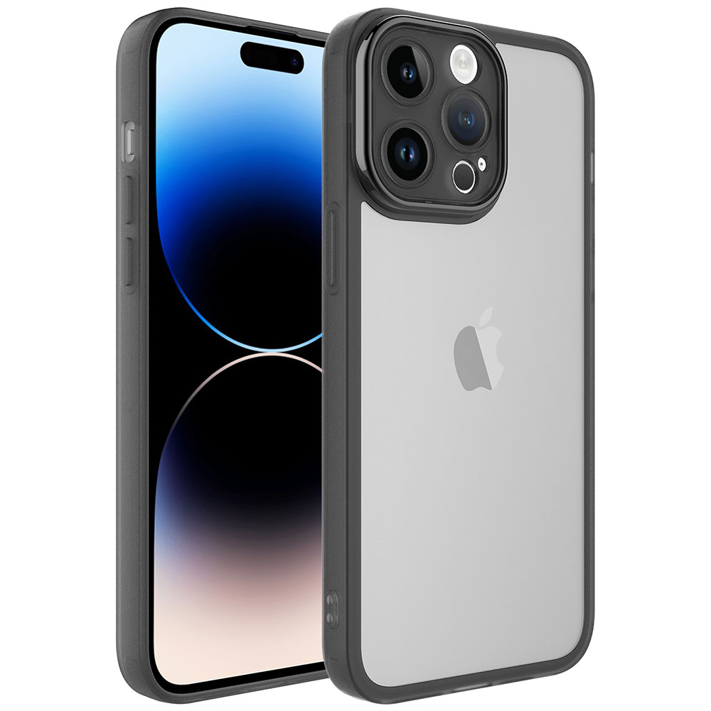 iPhone Uyumlu 14 Pro Max Kılıf Kamera Korumalı Transparan Zore Post Kapak-Siyah