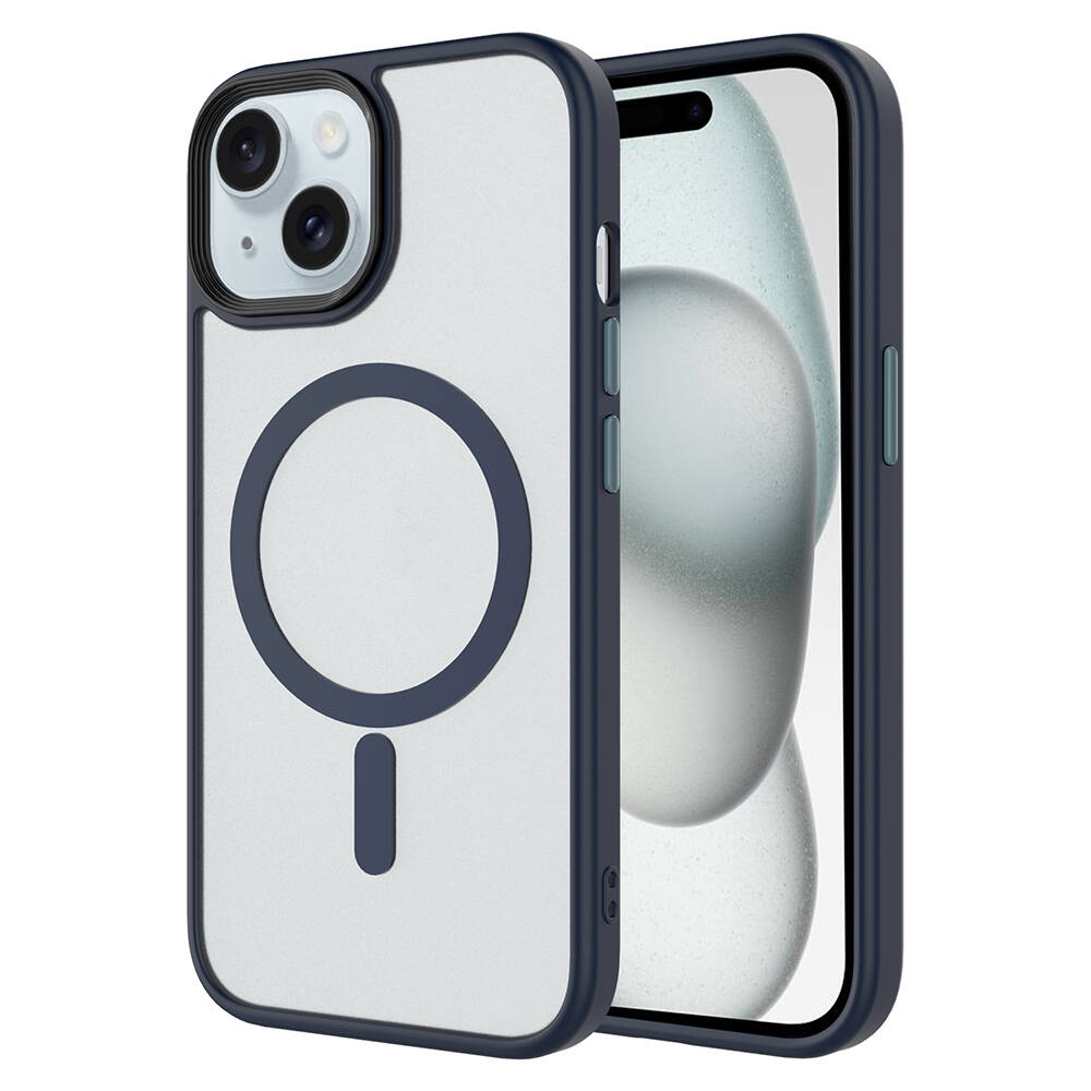 iPhone Uyumlu 13 Kılıf Mat Arka Yüzey Wireless Şarj Özellikli Zore Flet M-safe Kapak-Lacivert