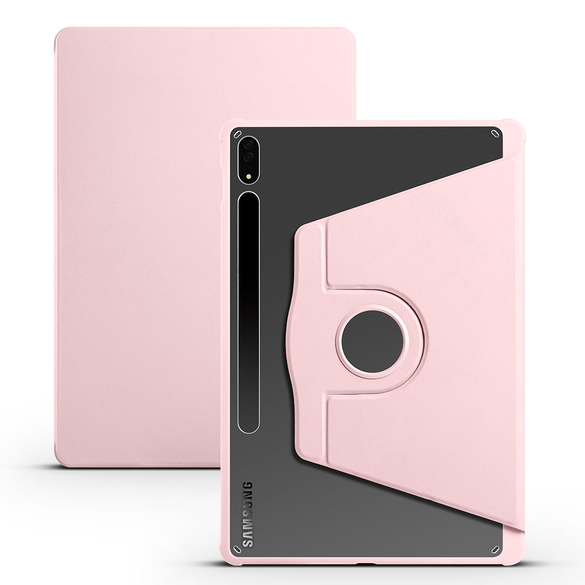 Galaxy Uyumlu Tab S7 Plus T970 Kılıf Zore Termik Kalem Bölmeli Dönebilen Standlı Kılıf-Pembe