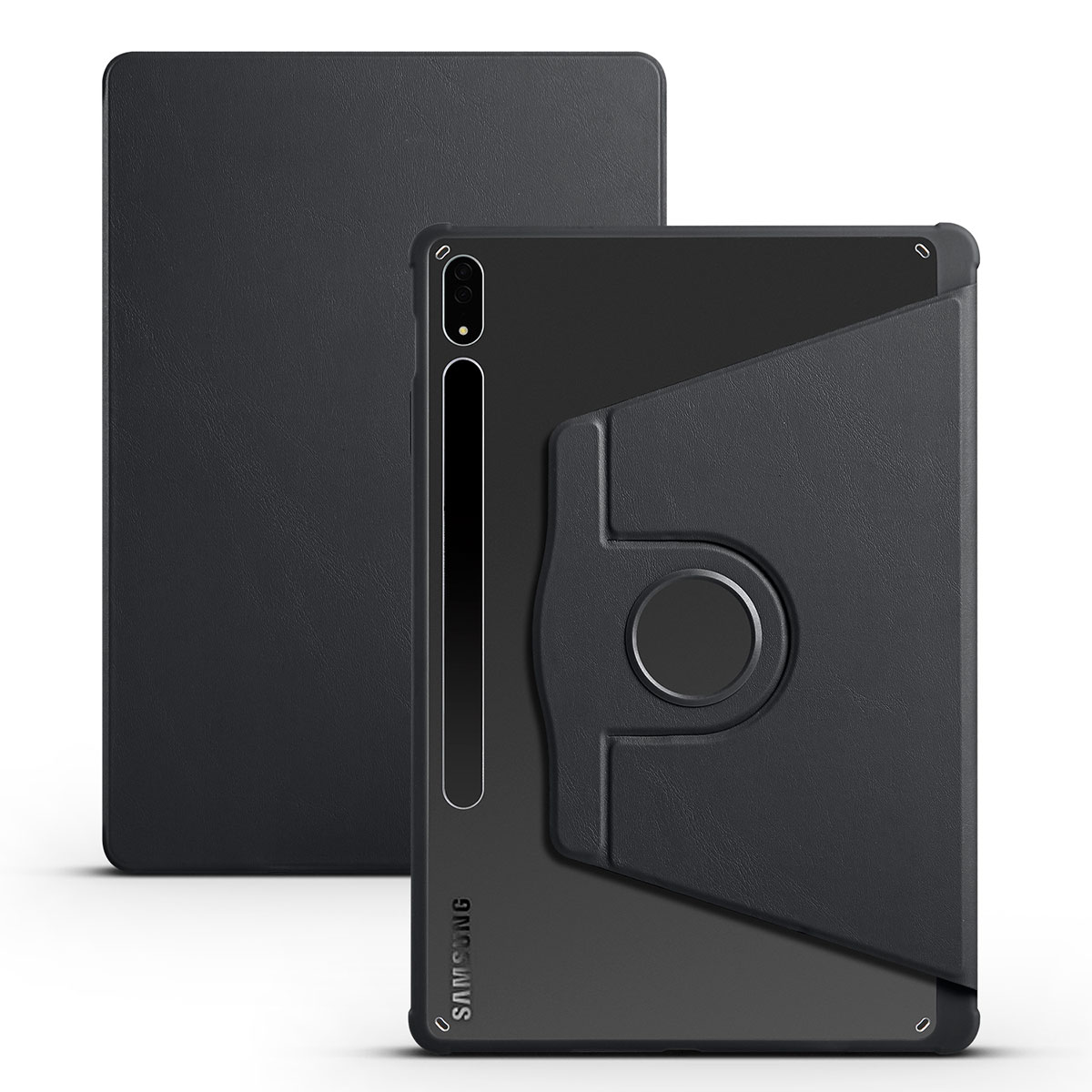 Galaxy Uyumlu Tab S8 Plus SM-X800 Kılıf Zore Termik Kalem Bölmeli Dönebilen Standlı Kılıf-Siyah