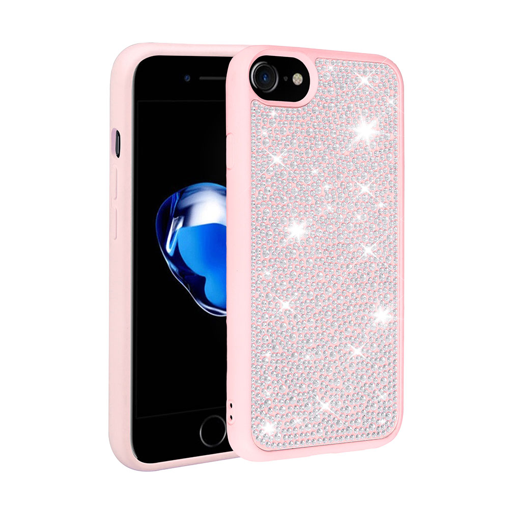 iPhone Uyumlu 7 Kılıf Parlak Taşlı Tasarım Zore Ston Kapak-Pembe