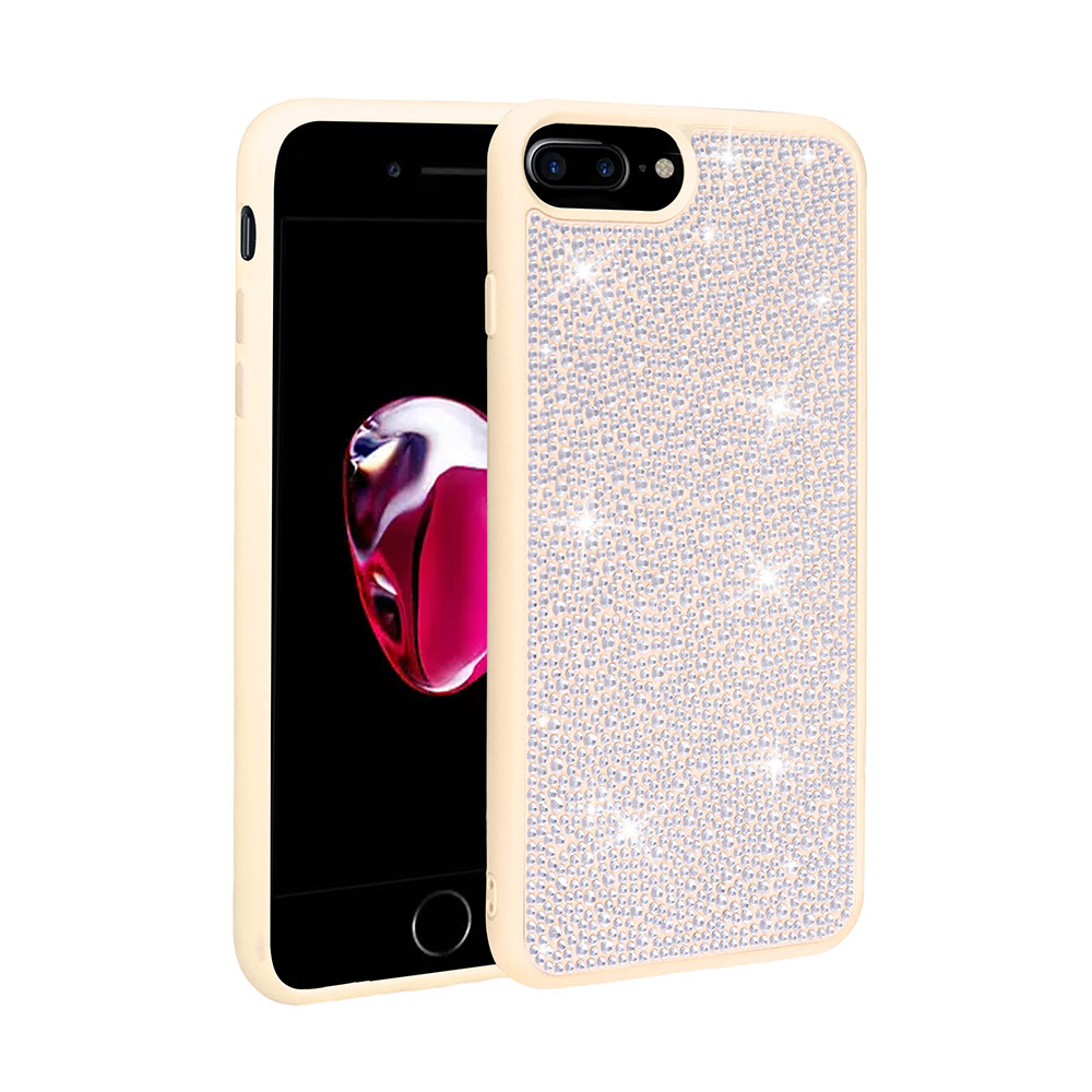 iPhone Uyumlu 7 Plus Kılıf Parlak Taşlı Tasarım Zore Ston Kapak-Beyaz