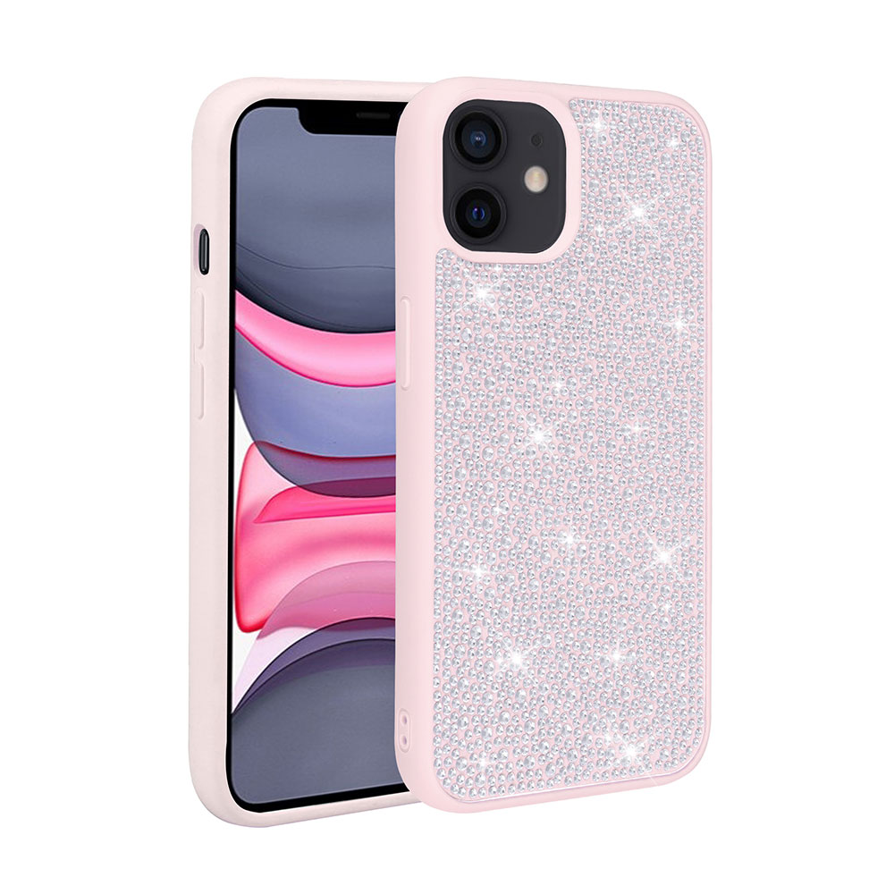 iPhone Uyumlu 12 Kılıf Parlak Taşlı Tasarım Zore Ston Kapak-Pembe