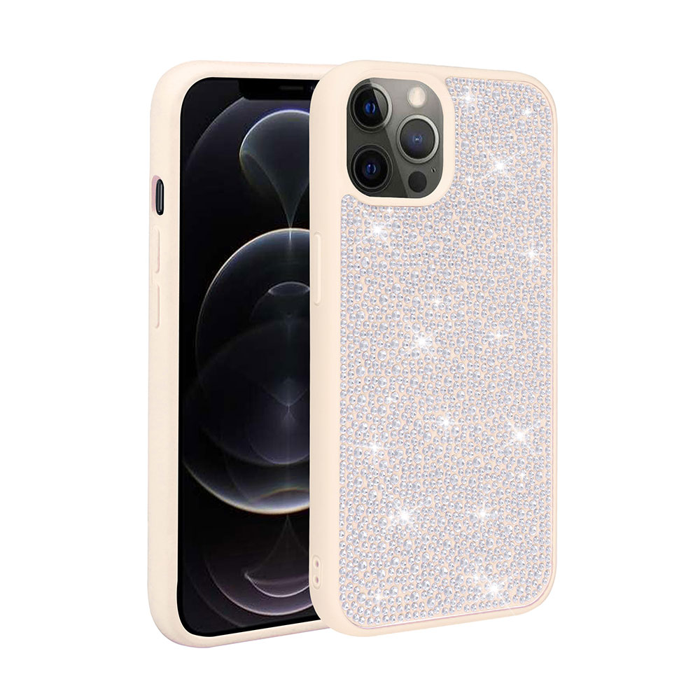 iPhone Uyumlu 12 Pro Max Kılıf Parlak Taşlı Tasarım Zore Ston Kapak-Beyaz