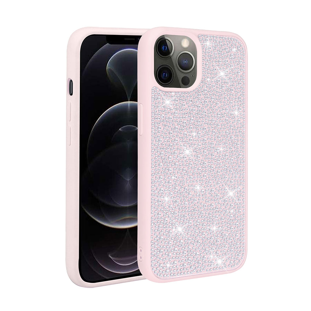 iPhone Uyumlu 13 Pro Max Kılıf Parlak Taşlı Tasarım Zore Ston Kapak-Pembe
