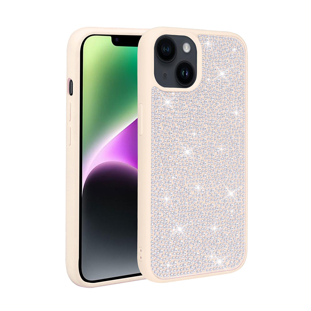 iPhone Uyumlu 14 Plus Kılıf Parlak Taşlı Tasarım Zore Ston Kapak-Beyaz