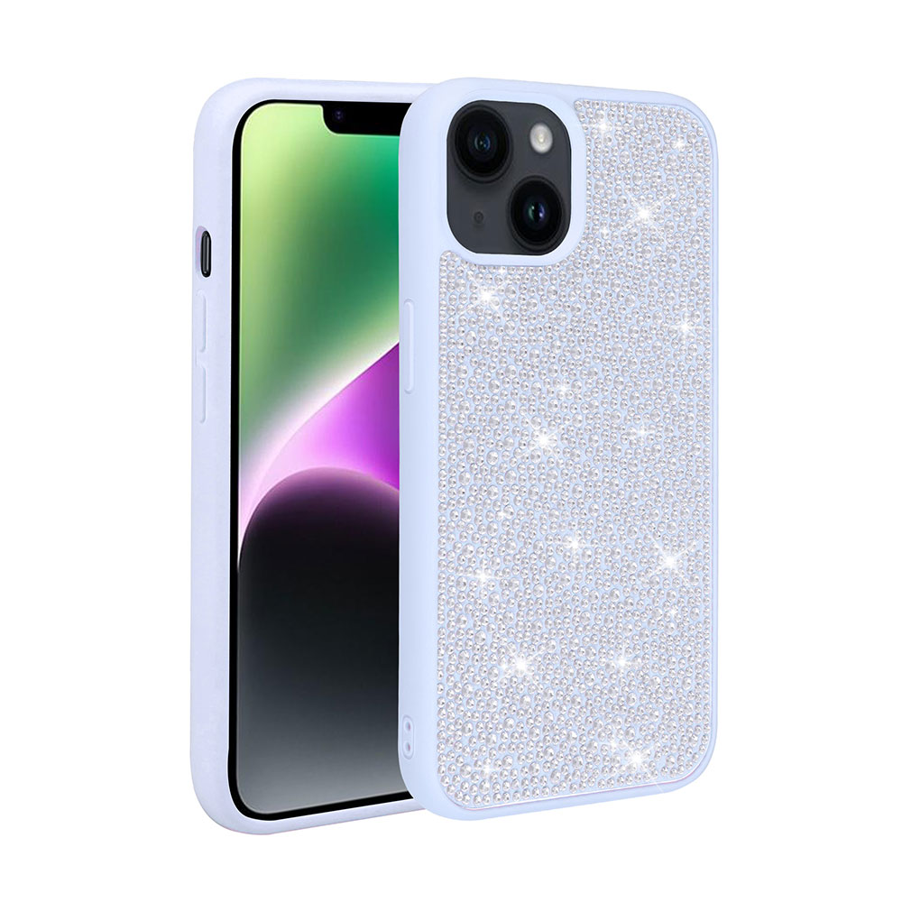 iPhone Uyumlu 14 Plus Kılıf Parlak Taşlı Tasarım Zore Ston Kapak-Mavi açık