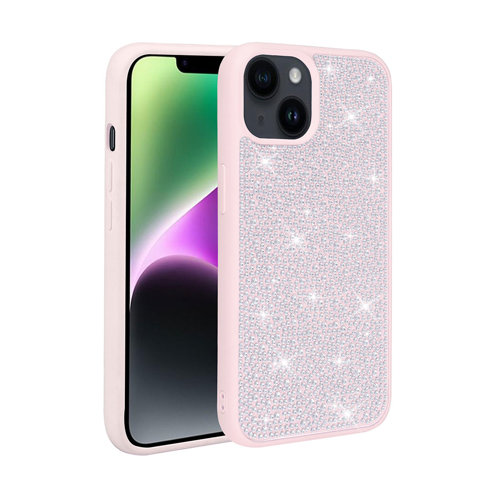 iPhone Uyumlu 14 Plus Kılıf Parlak Taşlı Tasarım Zore Ston Kapak-Pembe