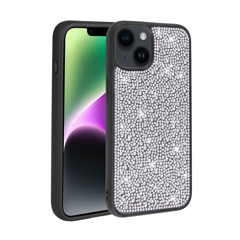 iPhone Uyumlu 14 Plus Kılıf Parlak Taşlı Tasarım Zore Ston Kapak-Siyah