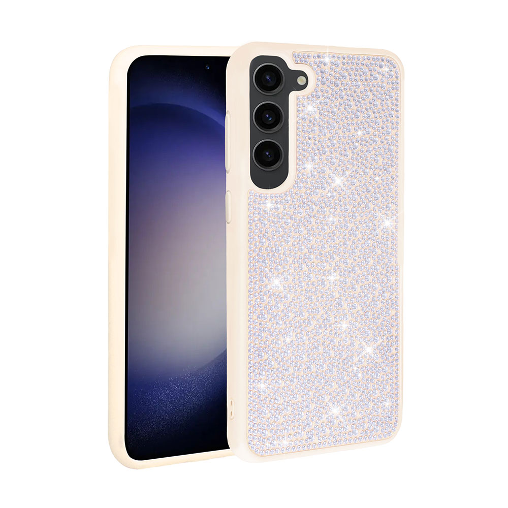 Galaxy Uyumlu S23 Plus Kılıf Parlak Taşlı Tasarım Zore Ston Kapak-Beyaz
