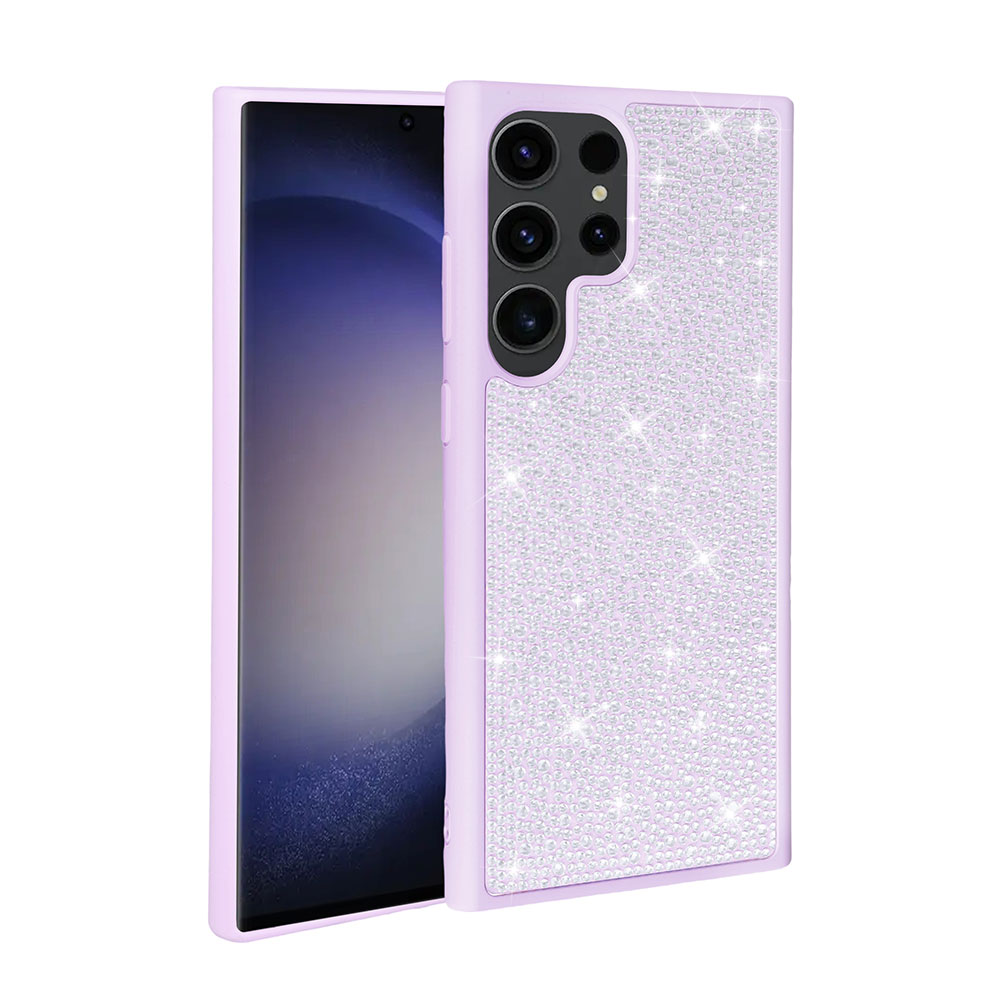 Galaxy Uyumlu S23 Ultra Kılıf Parlak Taşlı Tasarım Zore Ston Kapak-Lila