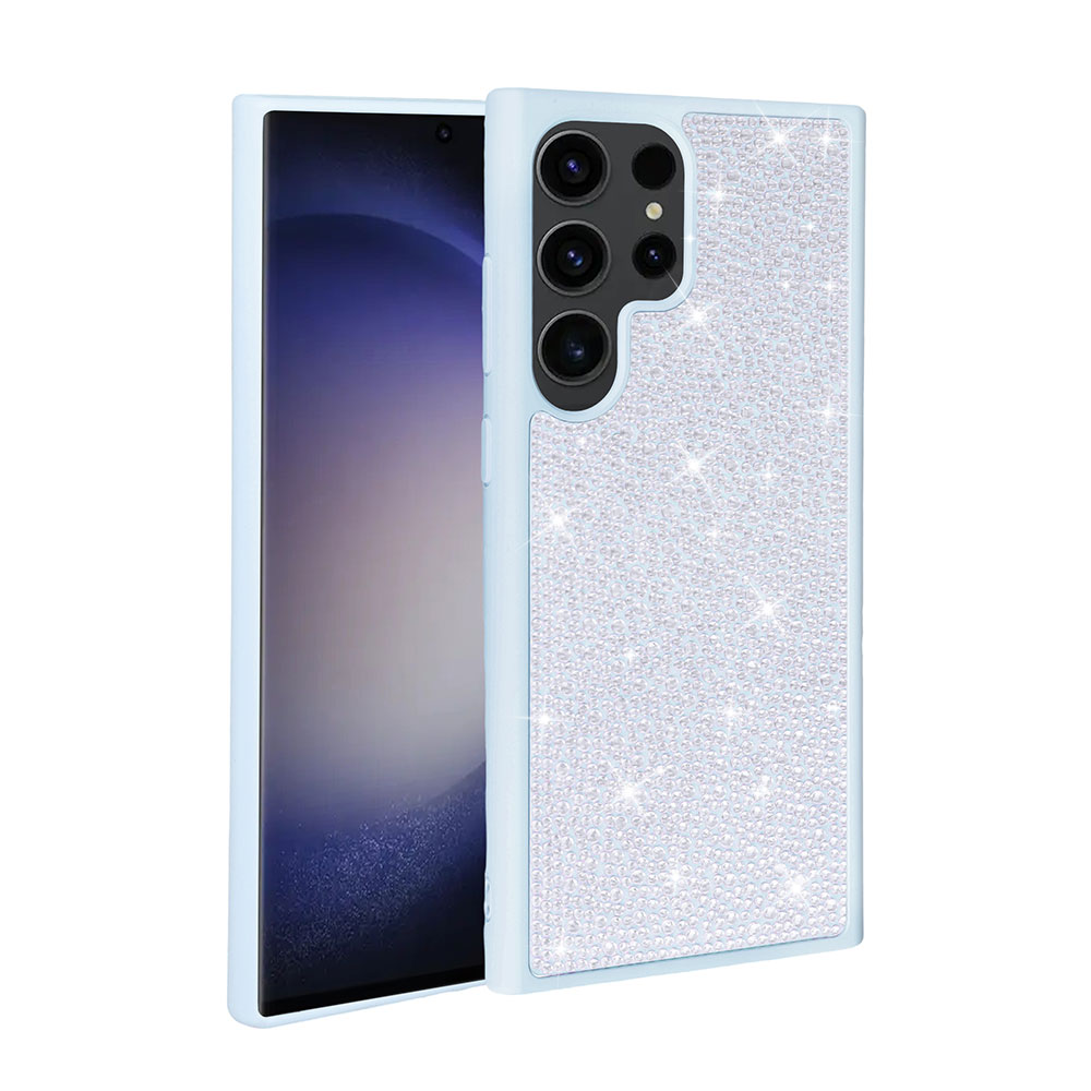 Galaxy Uyumlu S23 Ultra Kılıf Parlak Taşlı Tasarım Zore Ston Kapak-Mavi açık