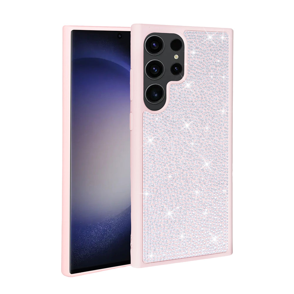 Galaxy Uyumlu S23 Ultra Kılıf Parlak Taşlı Tasarım Zore Ston Kapak-Pembe