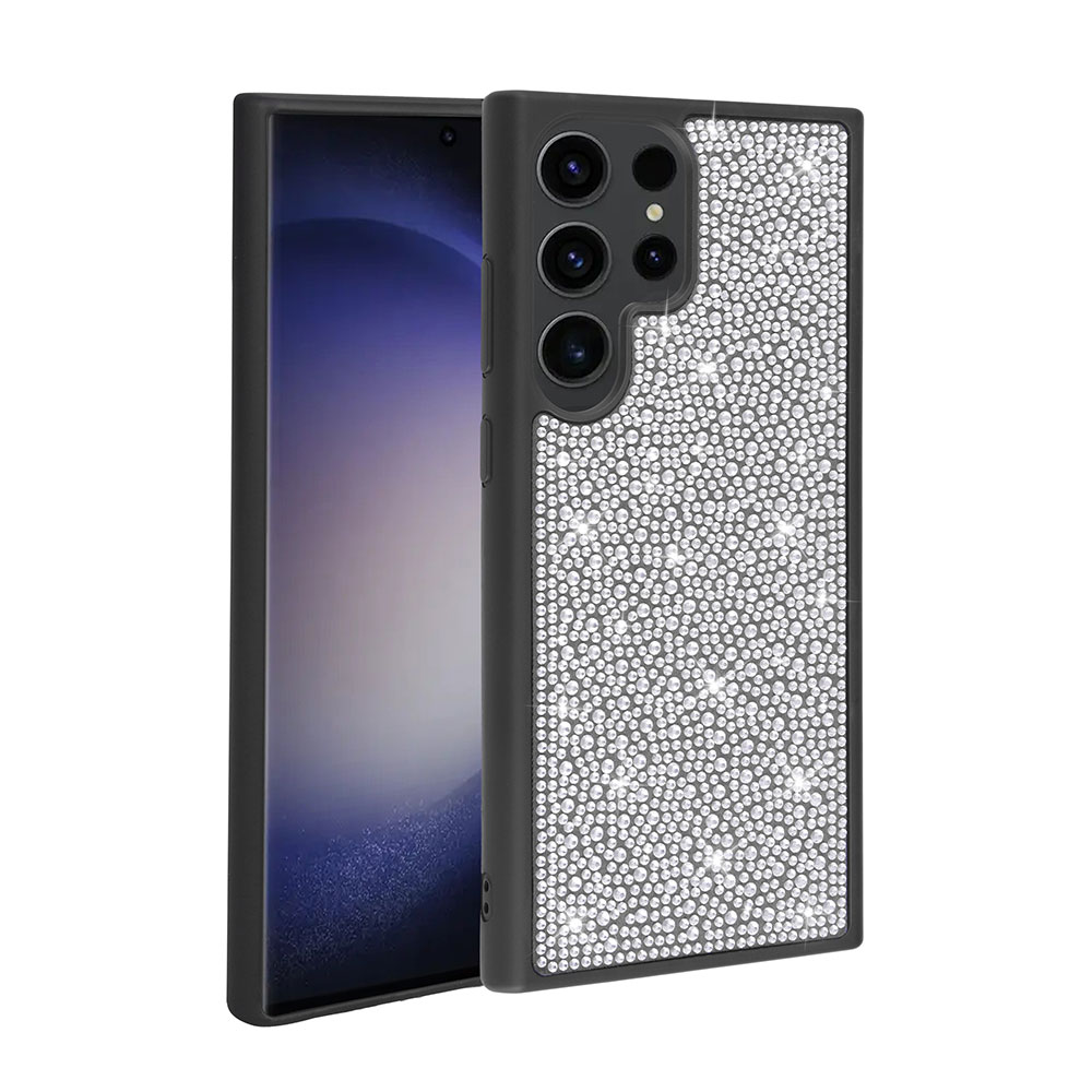 Galaxy Uyumlu S23 Ultra Kılıf Parlak Taşlı Tasarım Zore Ston Kapak-Siyah