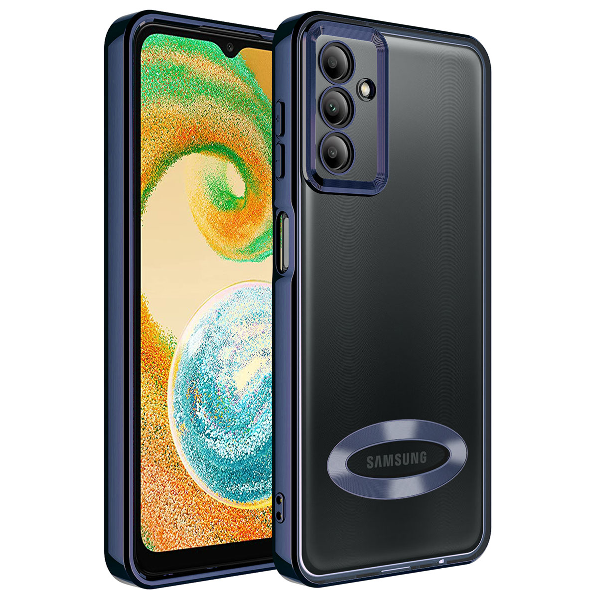 Galaxy Uyumlu A14 Kılıf Kamera Korumalı Logo Gösteren Zore Omega Kapak-Lacivert