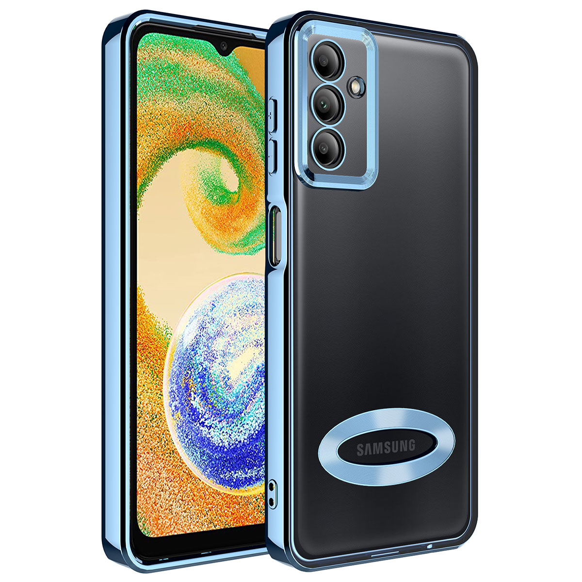Galaxy Uyumlu A14 Kılıf Kamera Korumalı Logo Gösteren Zore Omega Kapak-Sierra mavi