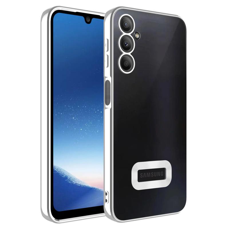 Galaxy Uyumlu A24 Kılıf Kamera Korumalı Logo Gösteren Zore Omega Kapak-Gümüş
