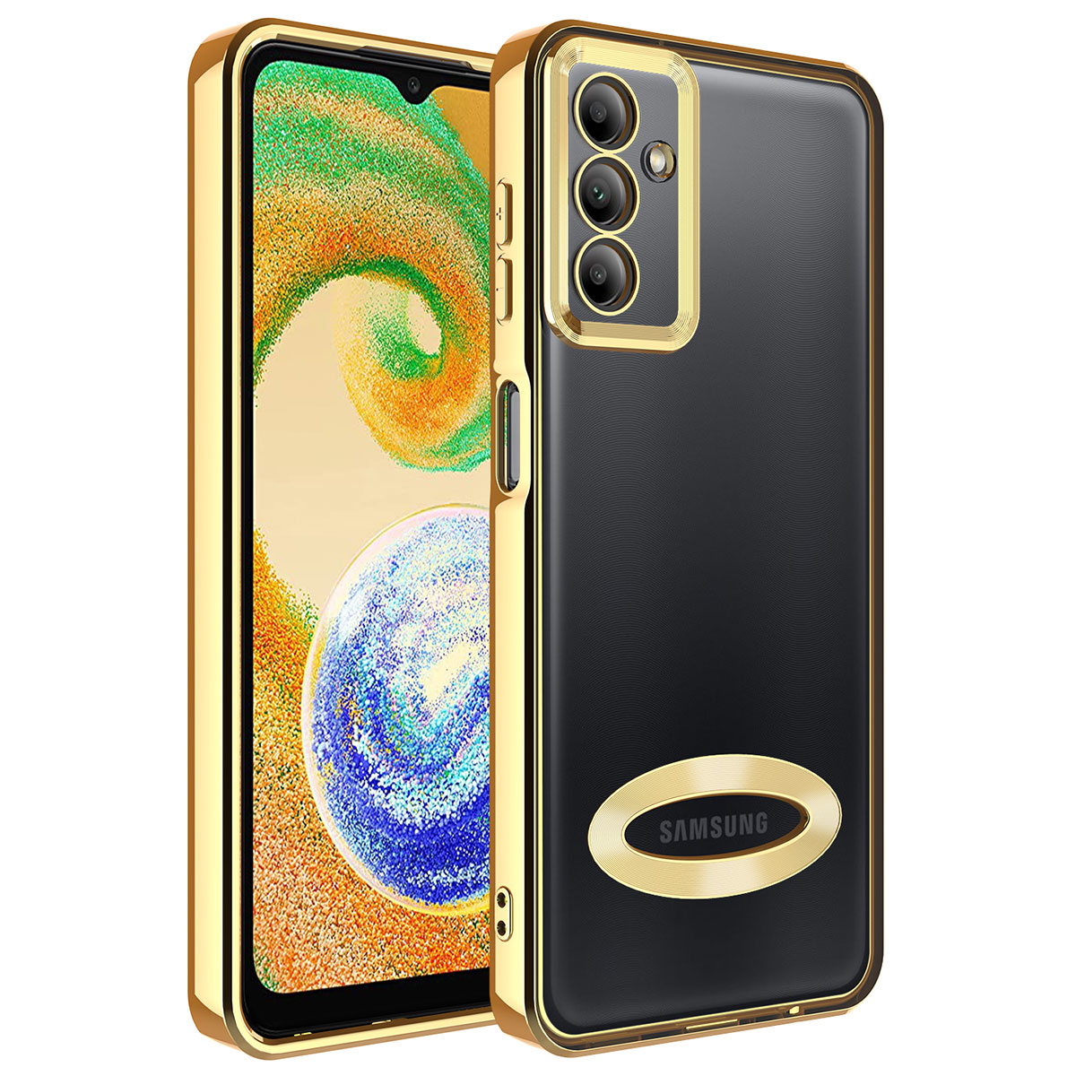 Galaxy Uyumlu A34 Kılıf Kamera Korumalı Logo Gösteren Zore Omega Kapak-Gold