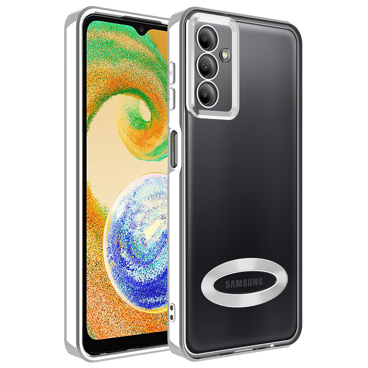 Galaxy Uyumlu A34 Kılıf Kamera Korumalı Logo Gösteren Zore Omega Kapak-Gümüş