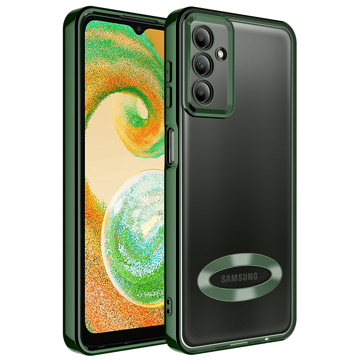 Galaxy Uyumlu A34 Kılıf Kamera Korumalı Logo Gösteren Zore Omega Kapak-Koyu yeşil