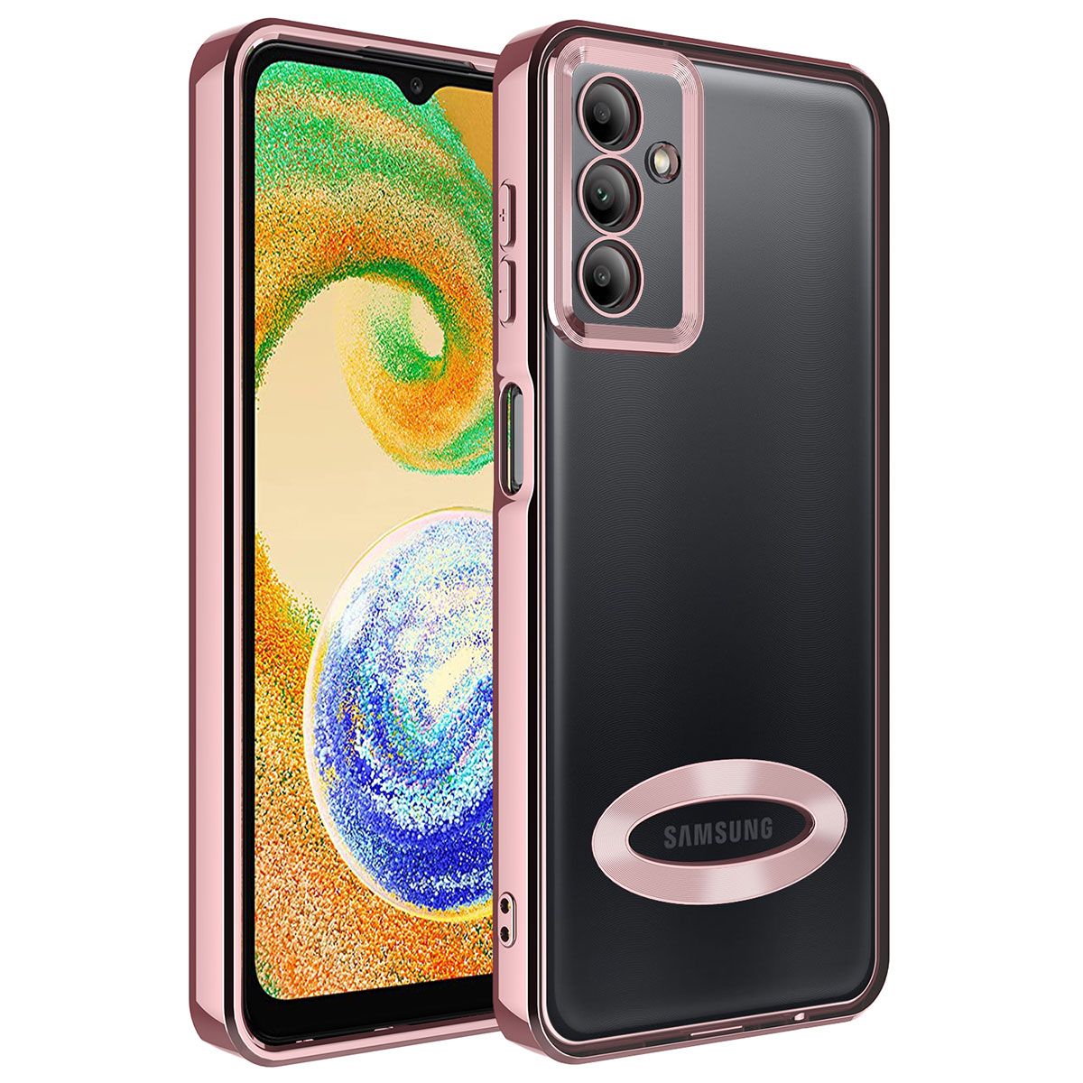 Galaxy Uyumlu A34 Kılıf Kamera Korumalı Logo Gösteren Zore Omega Kapak-Rose gold