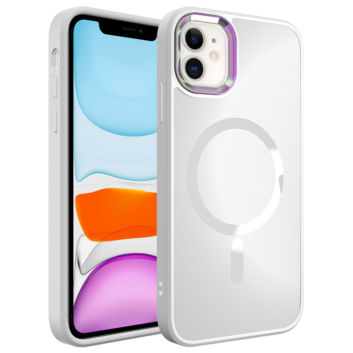 iPhone Uyumlu 12 Kılıf M-safe Wireless Şarj Özellikli Zore Stil Kapak-Beyaz