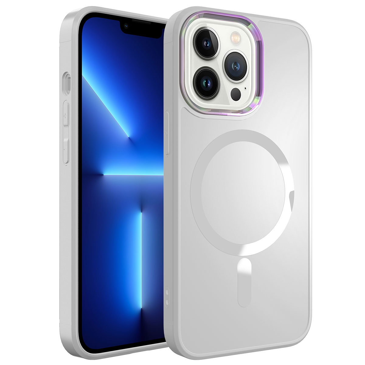 iPhone Uyumlu 12 Pro Max Kılıf M-safe Wireless Şarj Özellikli Zore Stil Kapak-Beyaz