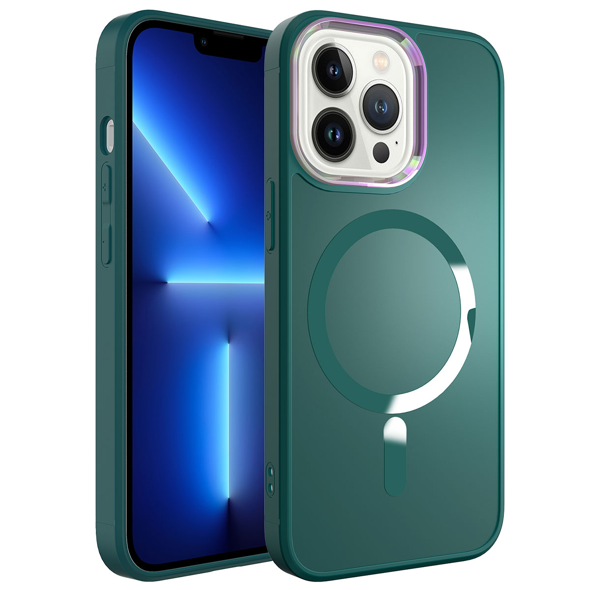 iPhone Uyumlu 12 Pro Max Kılıf M-safe Wireless Şarj Özellikli Zore Stil Kapak-Koyu yeşil