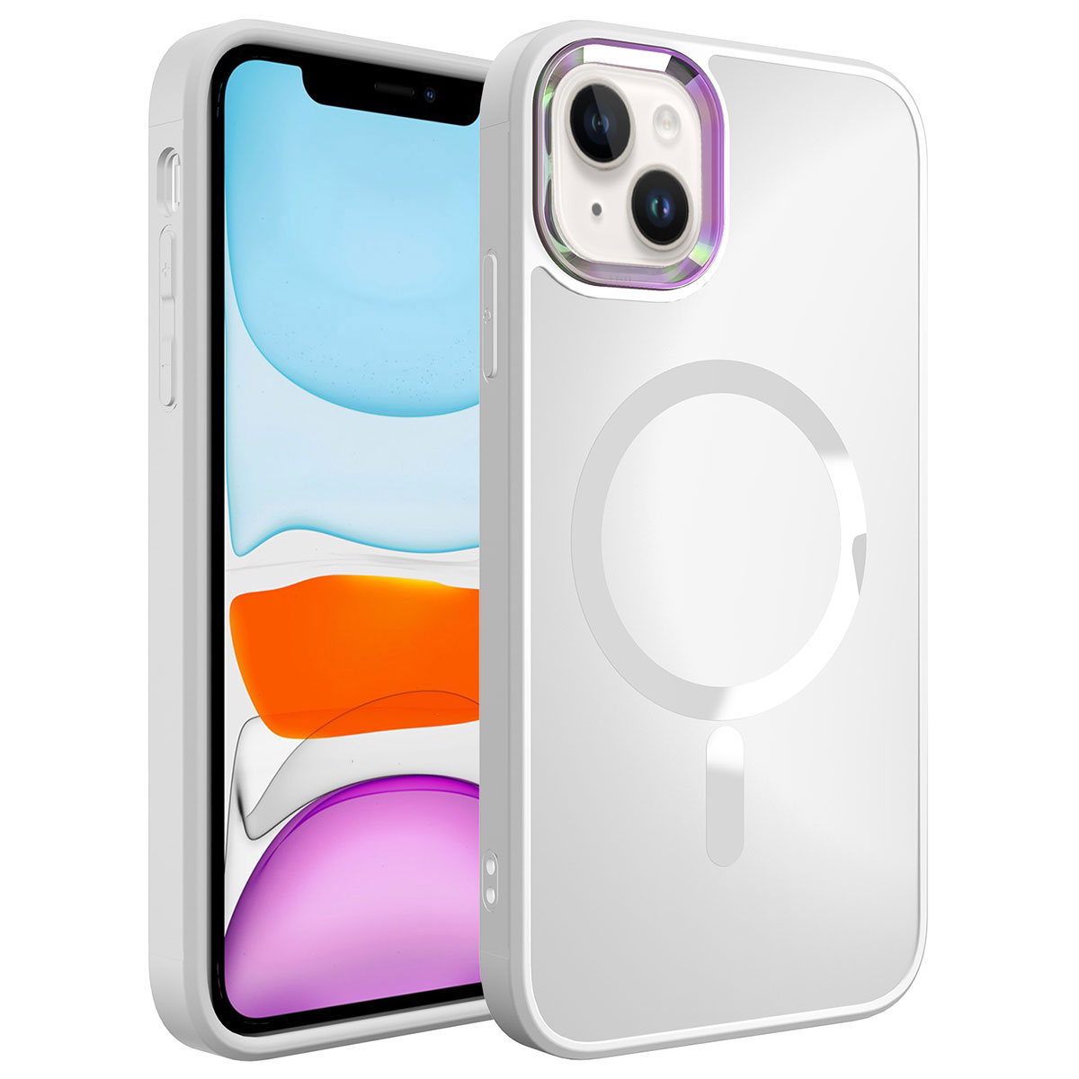 iPhone Uyumlu 13 Kılıf M-safe Wireless Şarj Özellikli Zore Stil Kapak-Beyaz