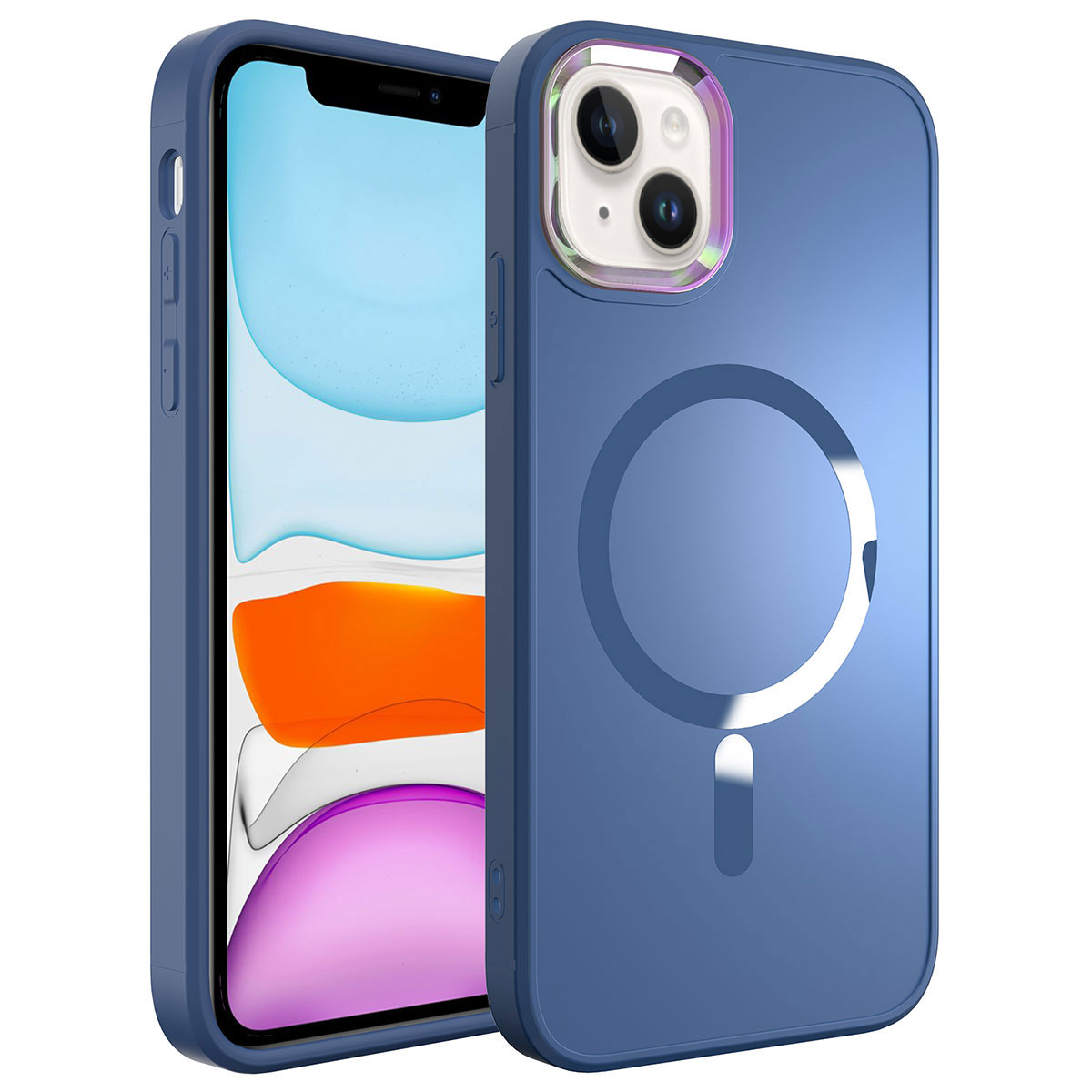 iPhone Uyumlu 13 Kılıf M-safe Wireless Şarj Özellikli Zore Stil Kapak-Sierra mavi