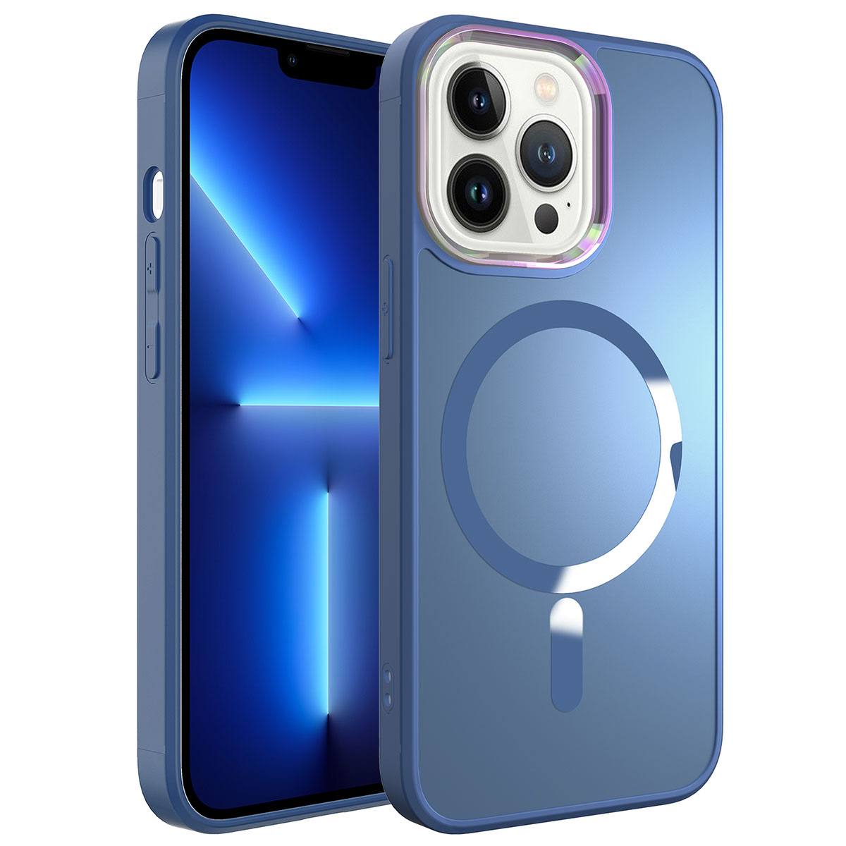 iPhone Uyumlu 13 Pro Max Kılıf M-safe Wireless Şarj Özellikli Zore Stil Kapak-Sierra mavi