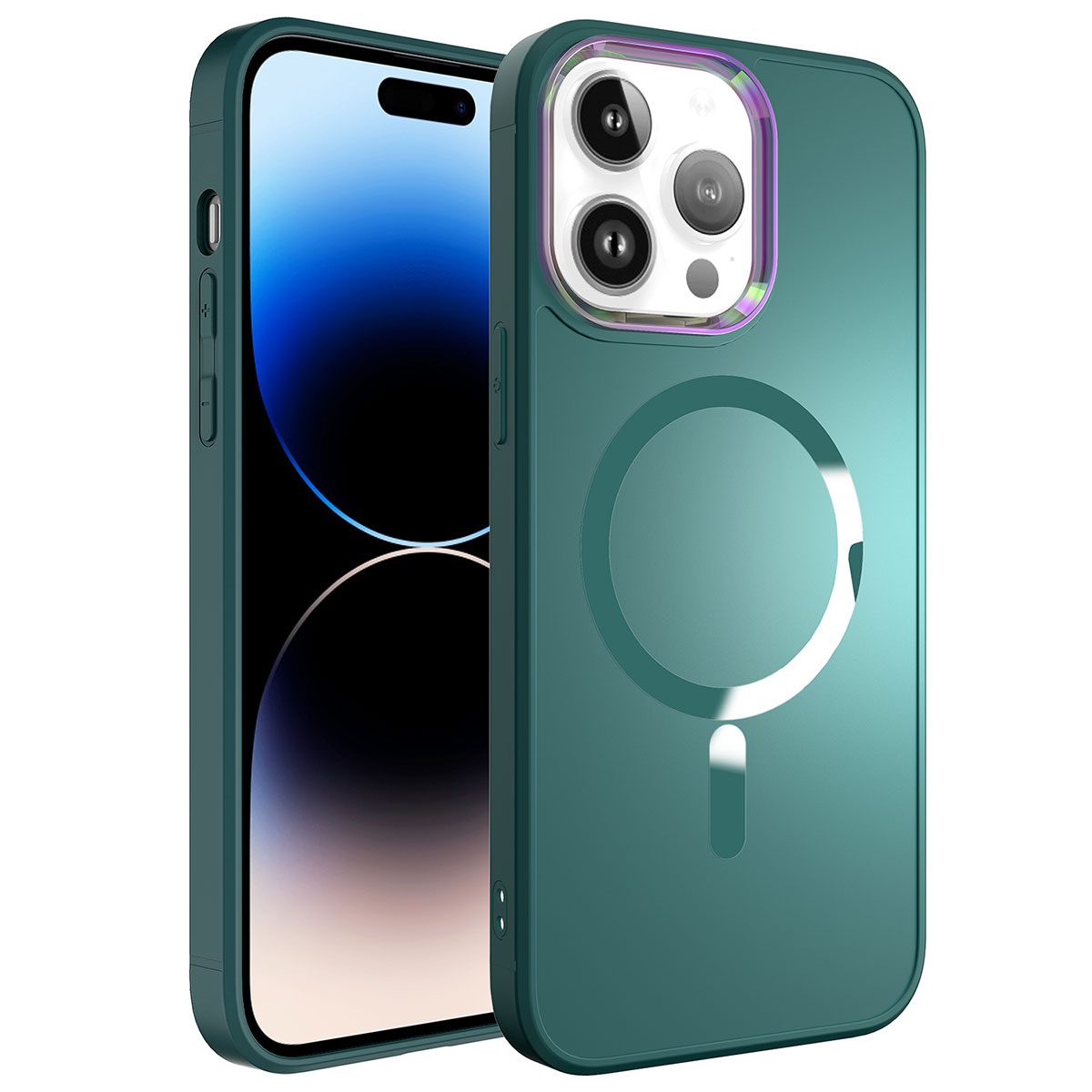 iPhone Uyumlu 14 Pro Max Kılıf M-safe Wireless Şarj Özellikli Zore Stil Kapak-Koyu yeşil