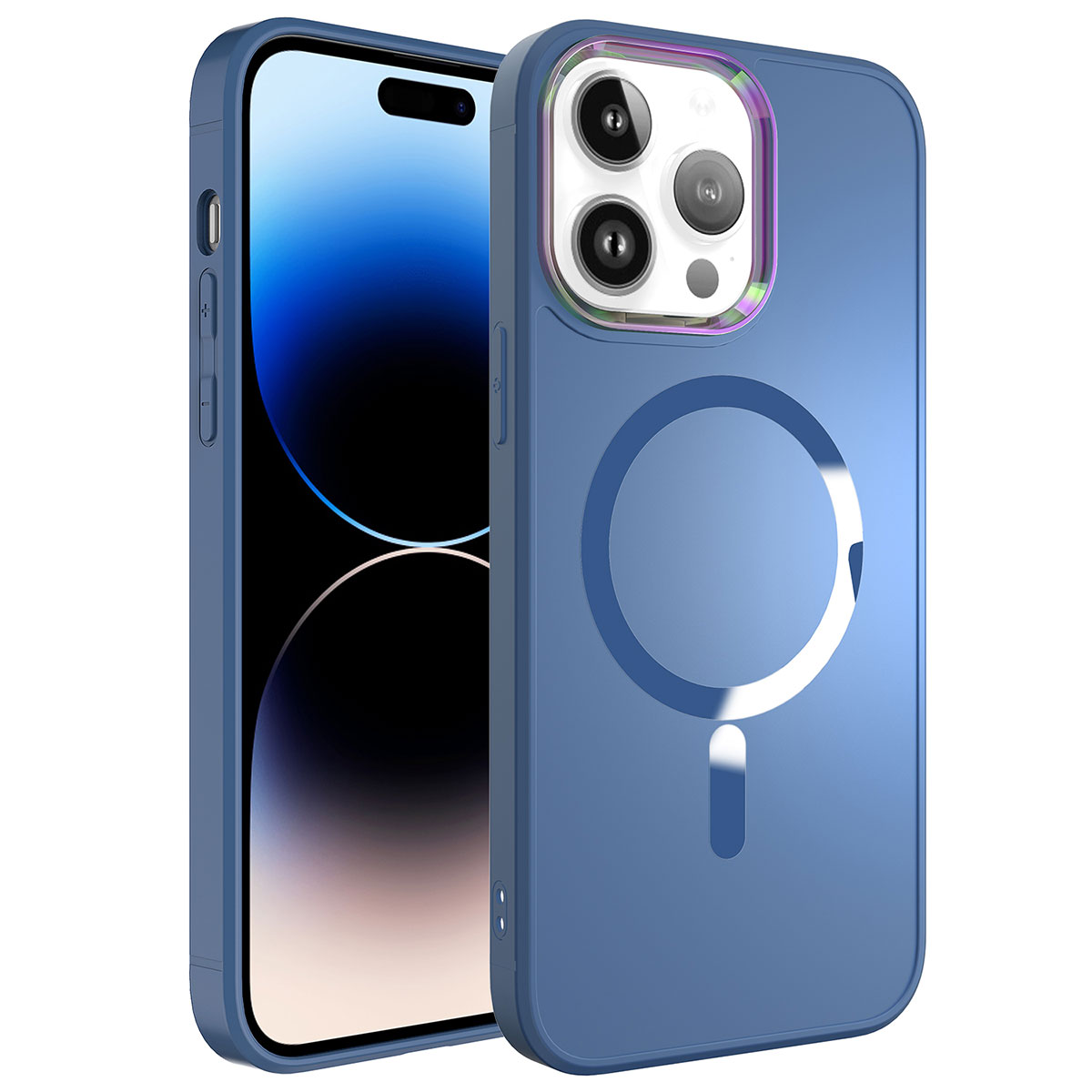 iPhone Uyumlu 14 Pro Max Kılıf M-safe Wireless Şarj Özellikli Zore Stil Kapak-Sierra mavi