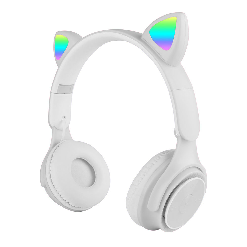 Zore M6 Pro Cat RGB Led Işıklı Kedi Kulağı Band Tasarımlı Ayarlanabilir ve Katlanabilir Kulak Üstü Bluetooth Kulaklık-Beyaz
