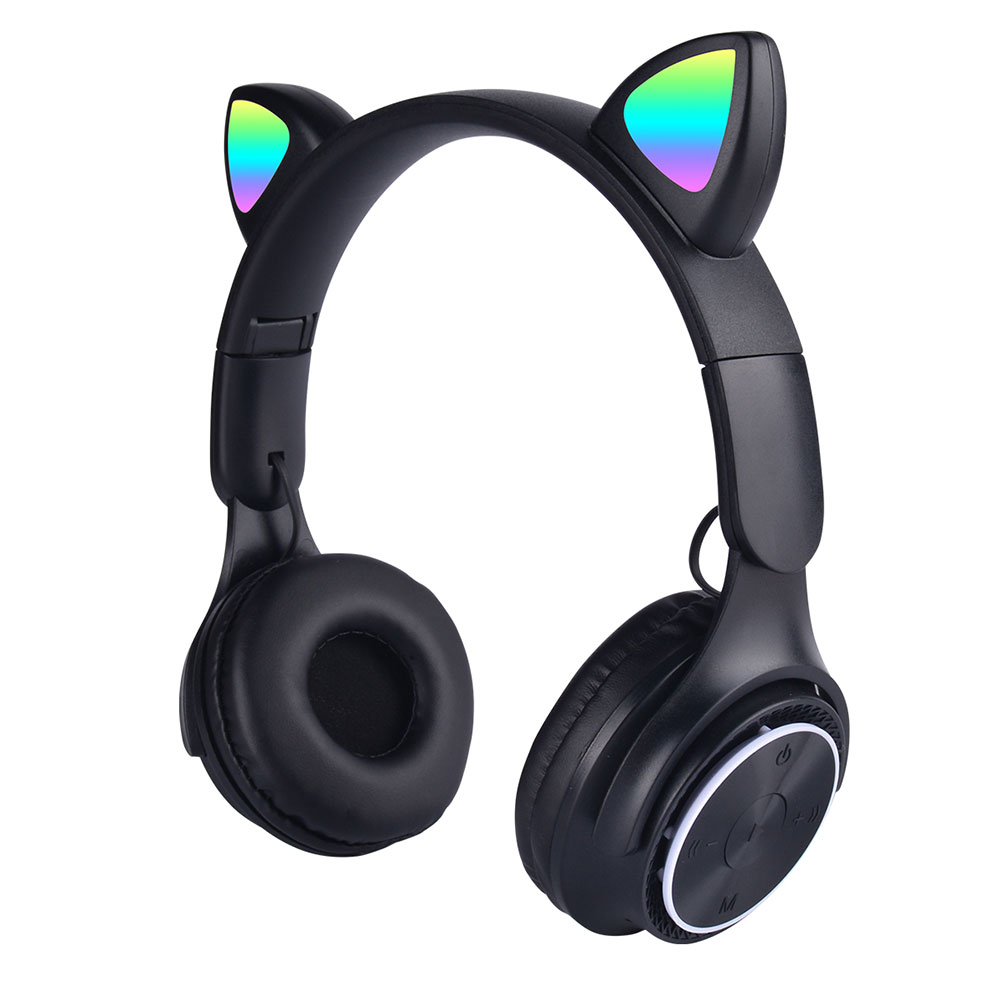 Zore M6 Pro Cat RGB Led Işıklı Kedi Kulağı Band Tasarımlı Ayarlanabilir ve Katlanabilir Kulak Üstü Bluetooth Kulaklık-Siyah