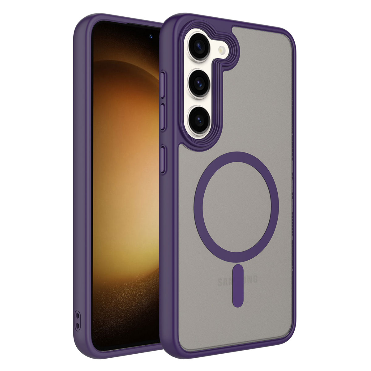 Galaxy Uyumlu S23 Kılıf Mat Arka Yüzey Wireless Şarj Özellikli Zore Flet M-safe Kapak-Derin mor