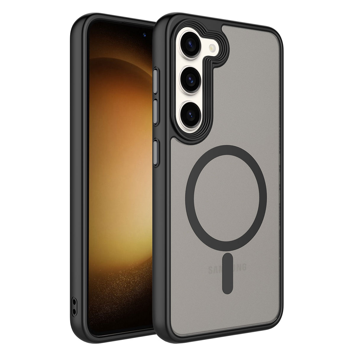 Galaxy Uyumlu S23 Plus Kılıf Mat Arka Yüzey Wireless Şarj Özellikli Zore Flet M-safe Kapak-Siyah