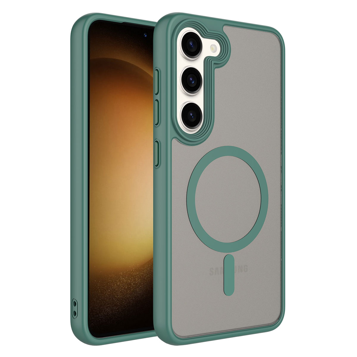 Galaxy Uyumlu S23 Plus Kılıf Mat Arka Yüzey Wireless Şarj Özellikli Zore Flet M-safe Kapak-Yeşil