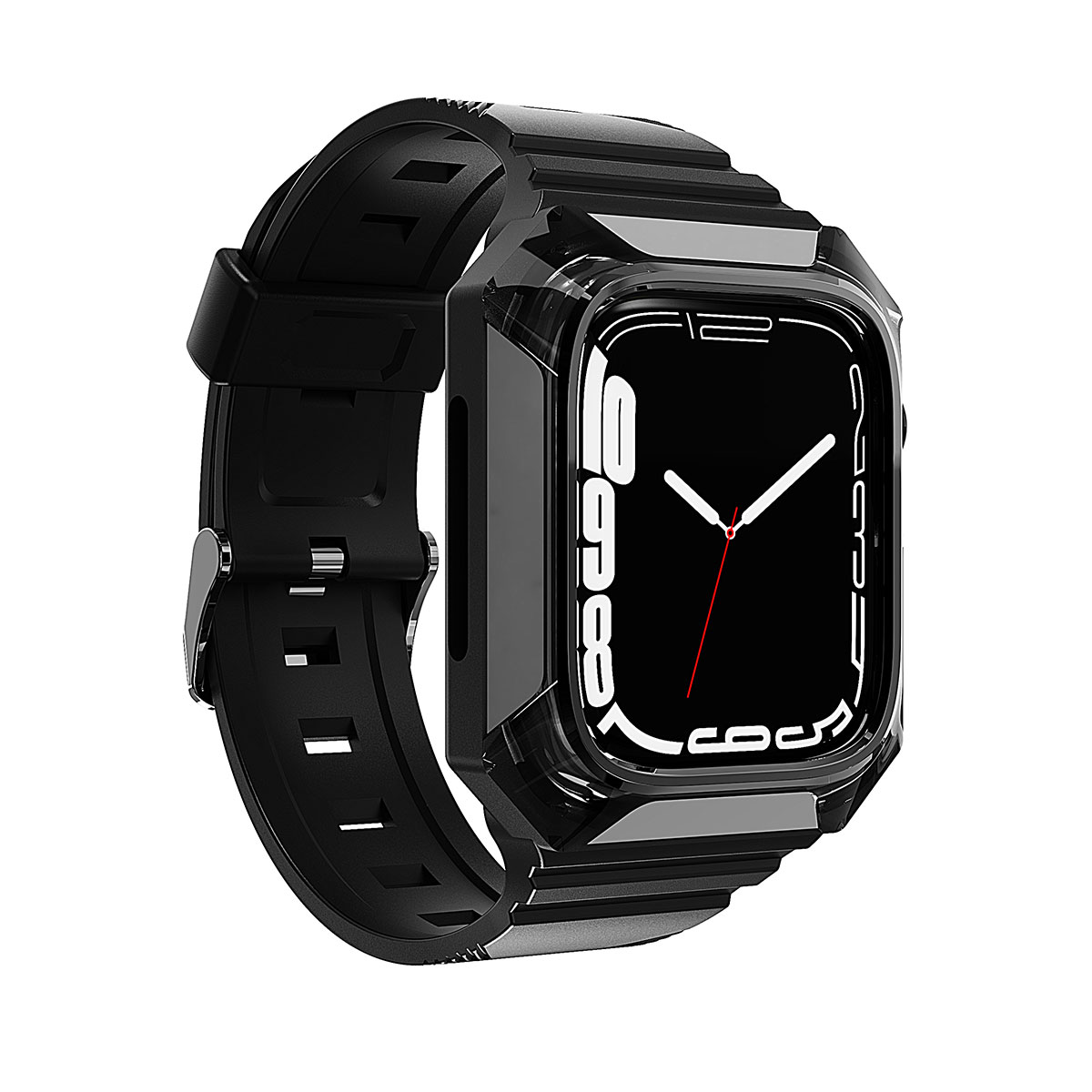 Watch 44mm Zore KRD-88 Sert PC Kasa Koruyuculu Silikon Kordon-Siyah