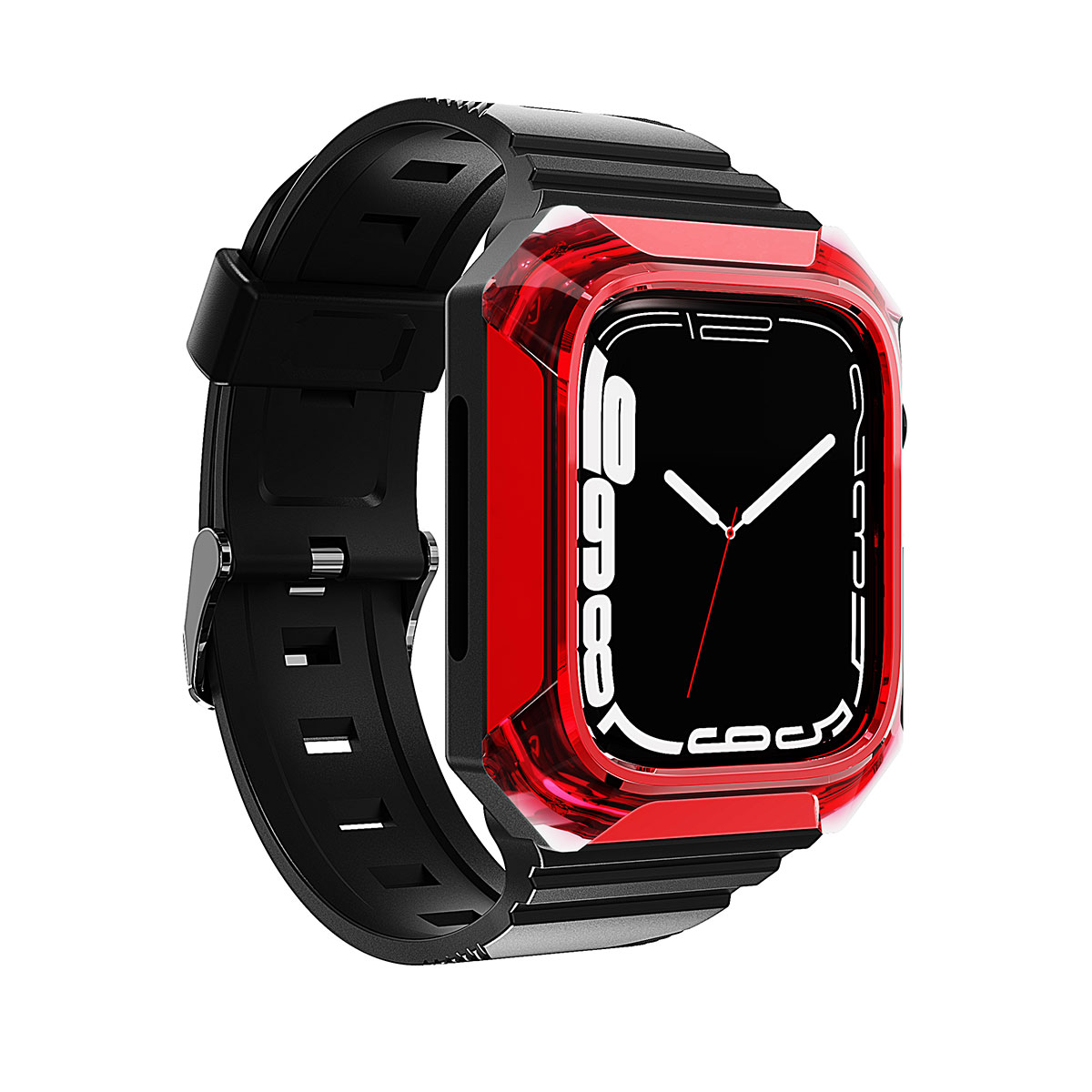 Watch 7 45mm Zore KRD-88 Sert PC Kasa Koruyuculu Silikon Kordon-Kırmızı