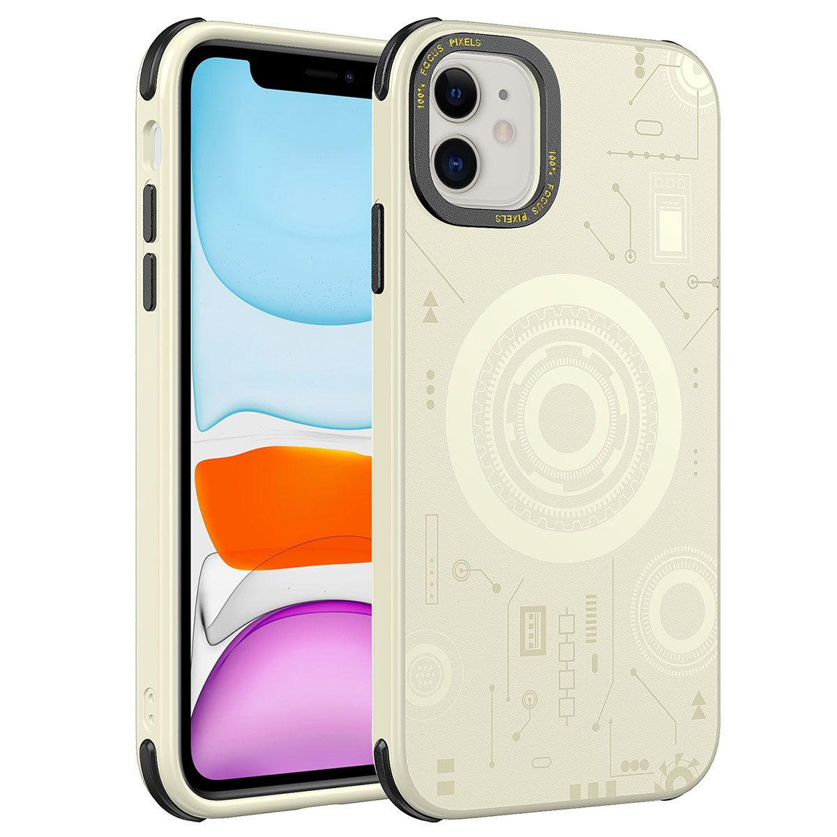 iPhone Uyumlu 11 Kılıf Zore Wireless Şarj Özellikli Desenli Hot Kapak-Gold