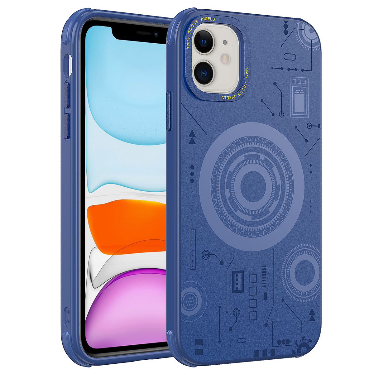 iPhone Uyumlu 11 Kılıf Zore Wireless Şarj Özellikli Desenli Hot Kapak-Lacivert